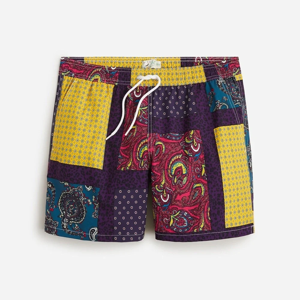Men's Patchwork Paisley Swim Trunks - Purple/Yellow